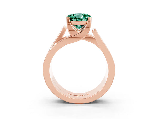 Rose gold Modern Tension Set Round Cut Green Sapphire Solitaire Wide Band Ring