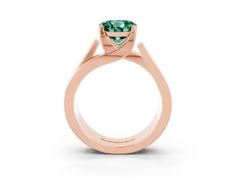 Rose gold Modern Tension Set Round Cut Green Sapphire Solitaire Wide Band Ring_3