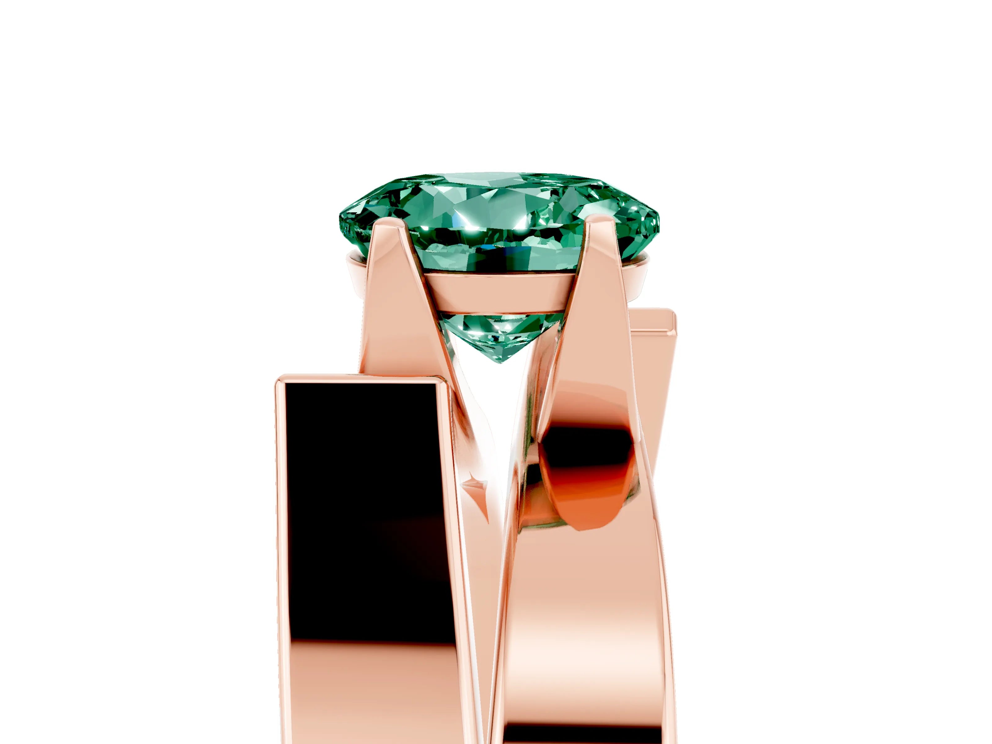 Rose gold Modern Tension Set Round Cut Green Sapphire Solitaire Wide Band Ring_5