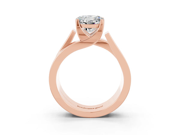 Rose gold Modern Tension Set Round Cut Moissanite Solitaire Wide Band Ring