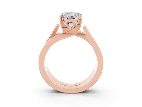 Rose gold Modern Tension Set Round Cut Moissanite Solitaire Wide Band Ring_3