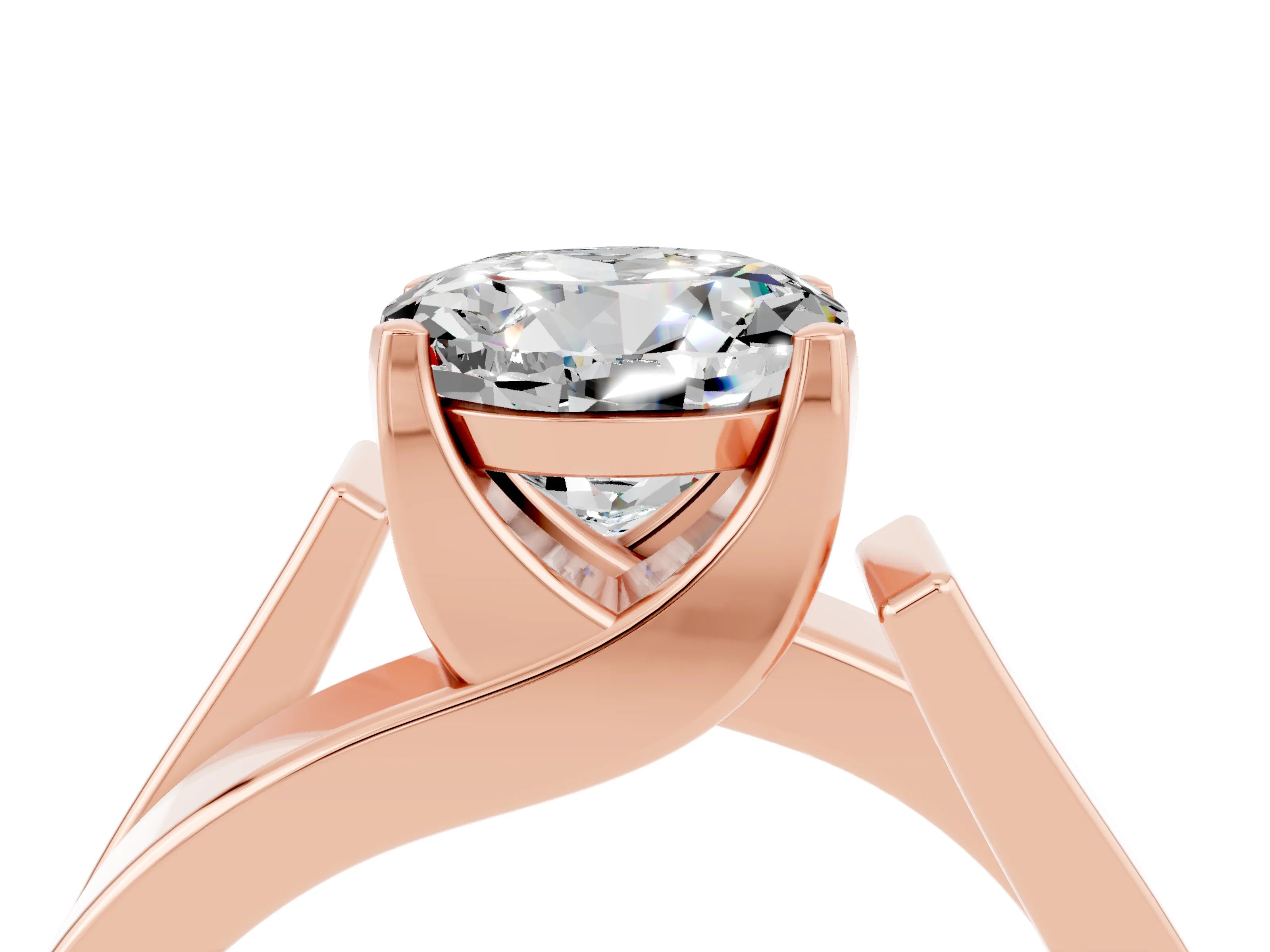 Rose gold Modern Tension Set Round Cut Moissanite Solitaire Wide Band Ring_4