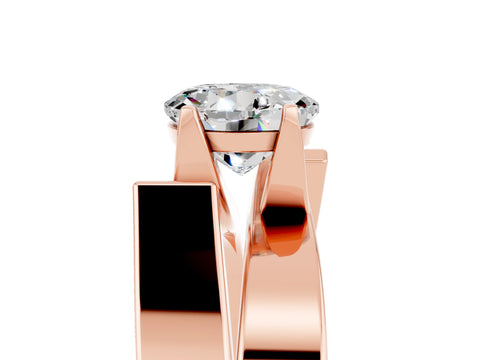 Rose gold Modern Tension Set Round Cut Moissanite Solitaire Wide Band Ring_5