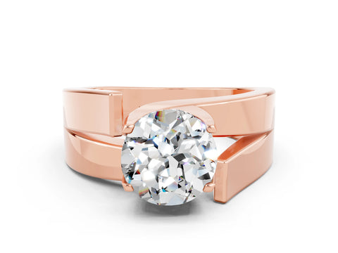 Rose gold Modern Tension Set Round Cut Moissanite Solitaire Wide Band Ring
