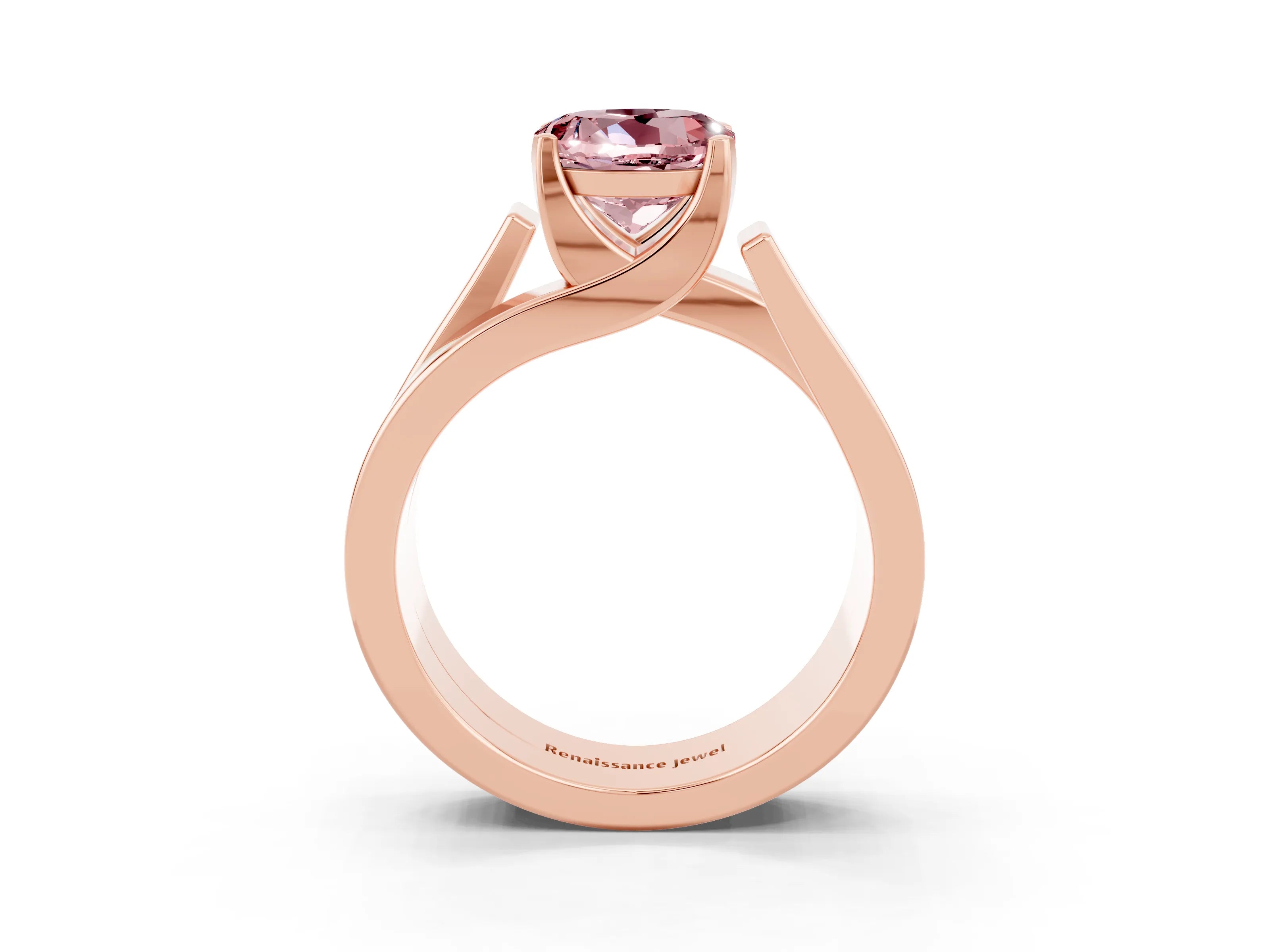 Rose gold Modern Tension Set Round Cut Morganite Solitaire Wide Band Ring_3