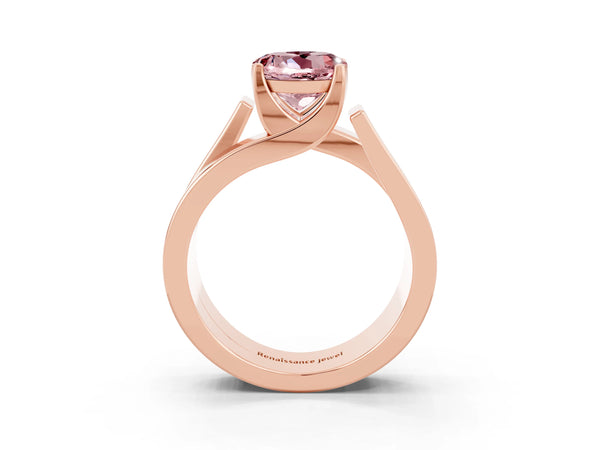 Rose gold Modern Tension Set Round Cut Morganite Solitaire Wide Band Ring