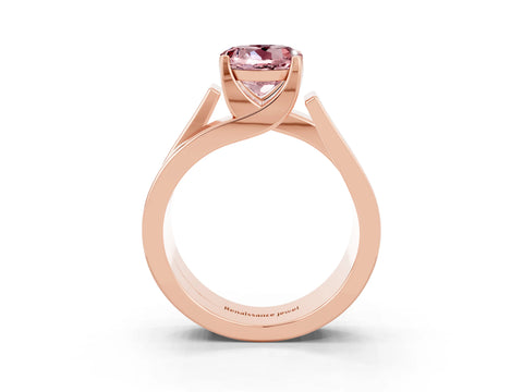 Rose gold Modern Tension Set Round Cut Morganite Solitaire Wide Band Ring_3
