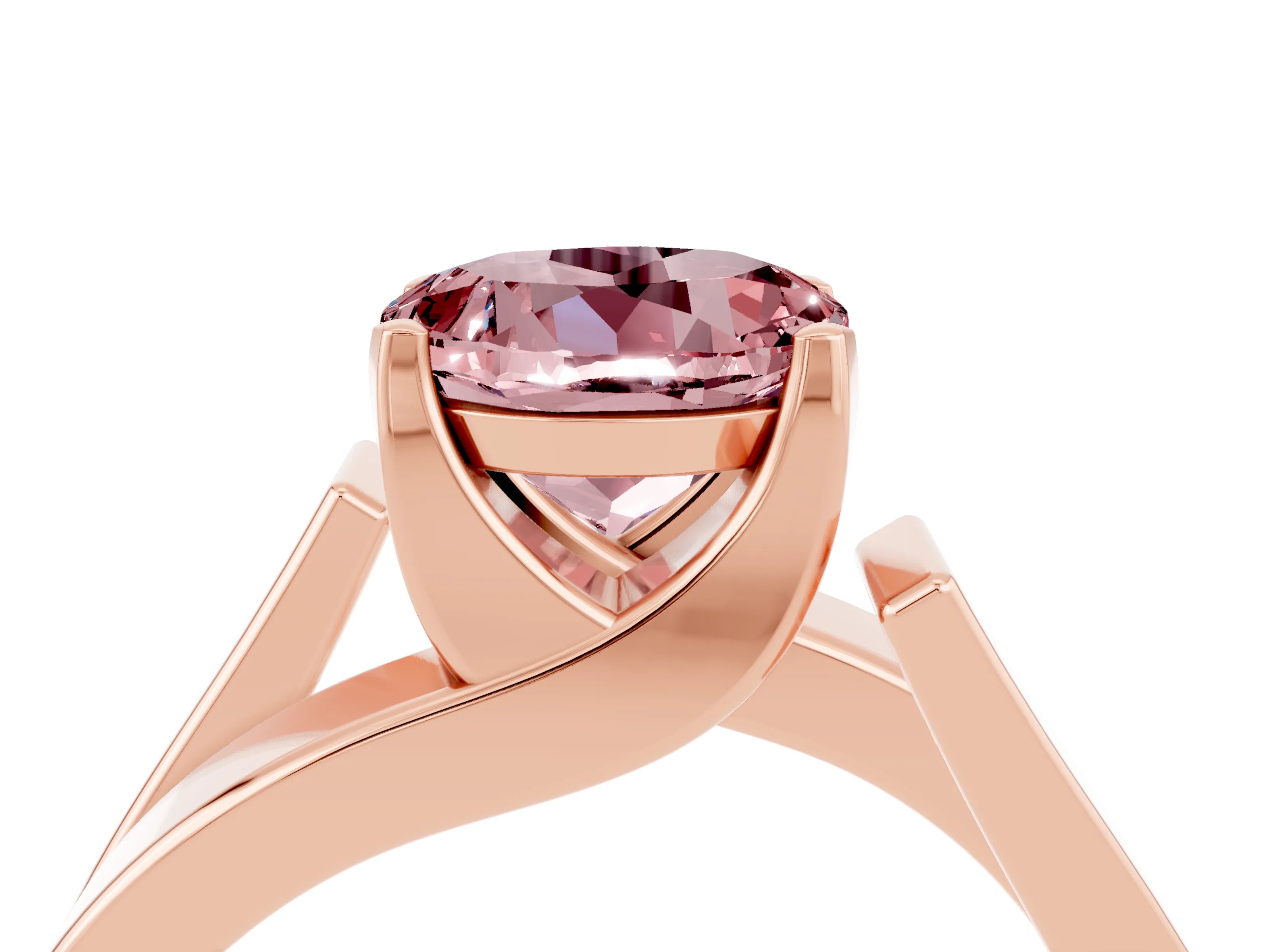 Rose gold Modern Tension Set Round Cut Morganite Solitaire Wide Band Ring_4