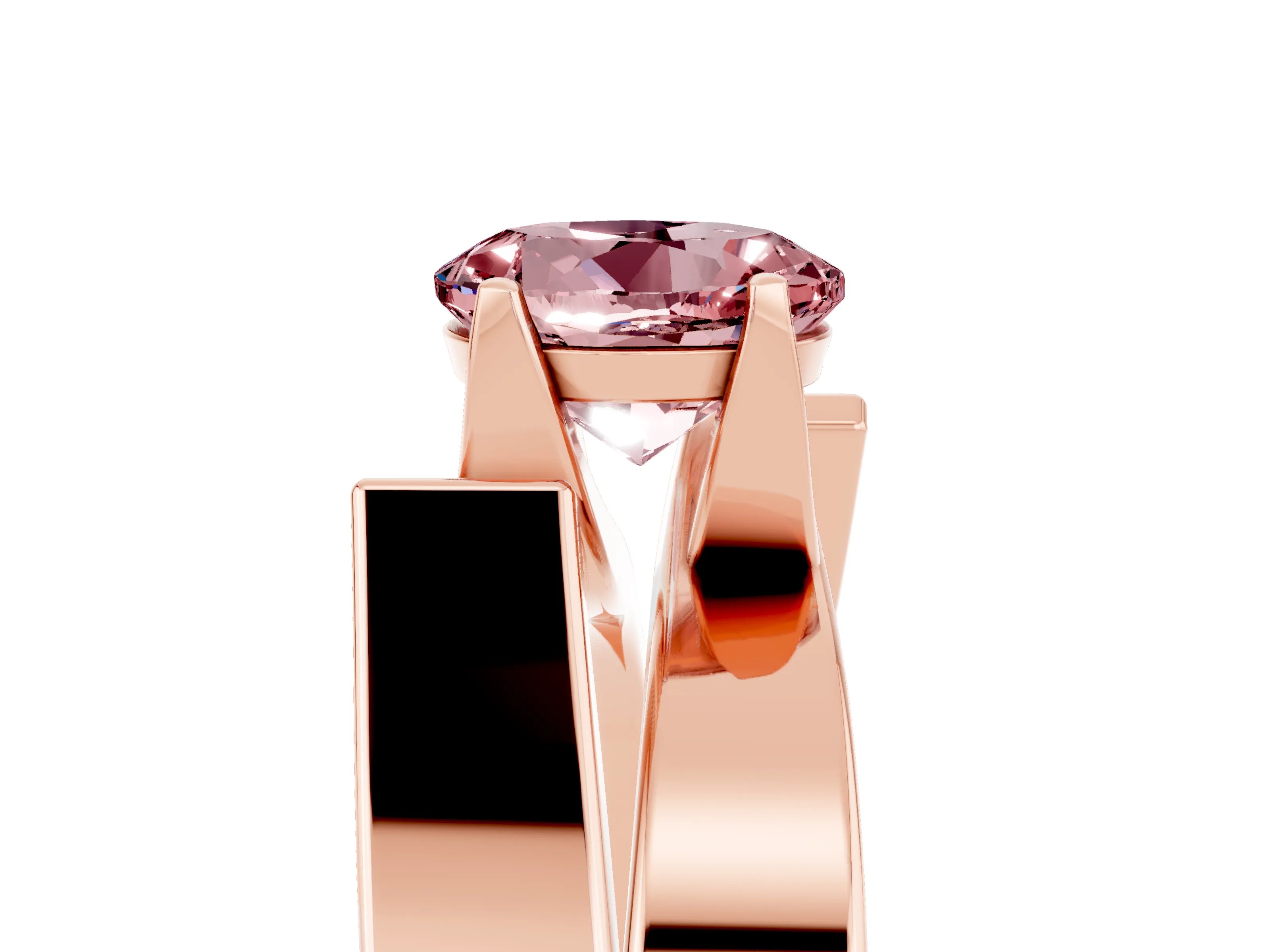 Rose gold Modern Tension Set Round Cut Morganite Solitaire Wide Band Ring_5