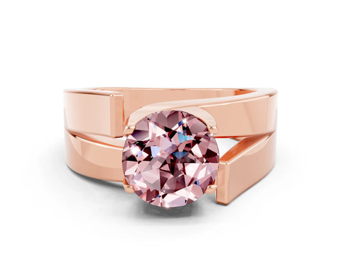 Rose gold Modern Tension Set Round Cut Morganite Solitaire Wide Band Ring