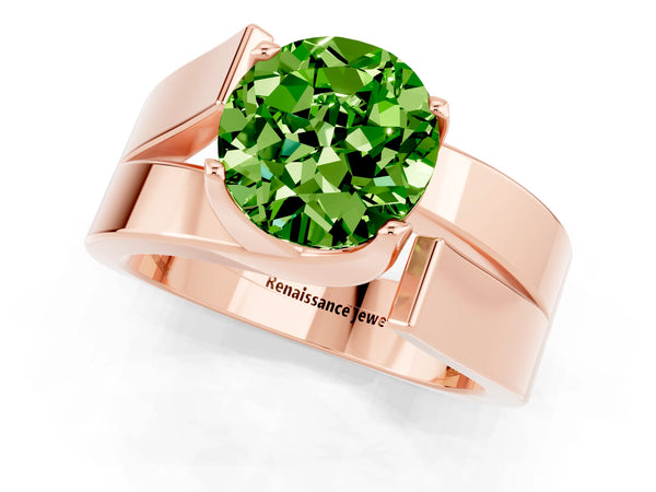 Rose gold Modern Tension Set Round Cut Peridot Solitaire Wide Band Ring