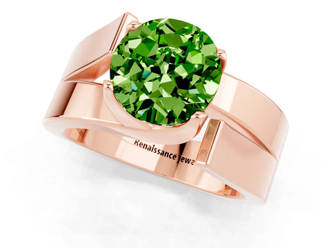 Rose gold Modern Tension Set Round Cut Peridot Solitaire Wide Band Ring_1