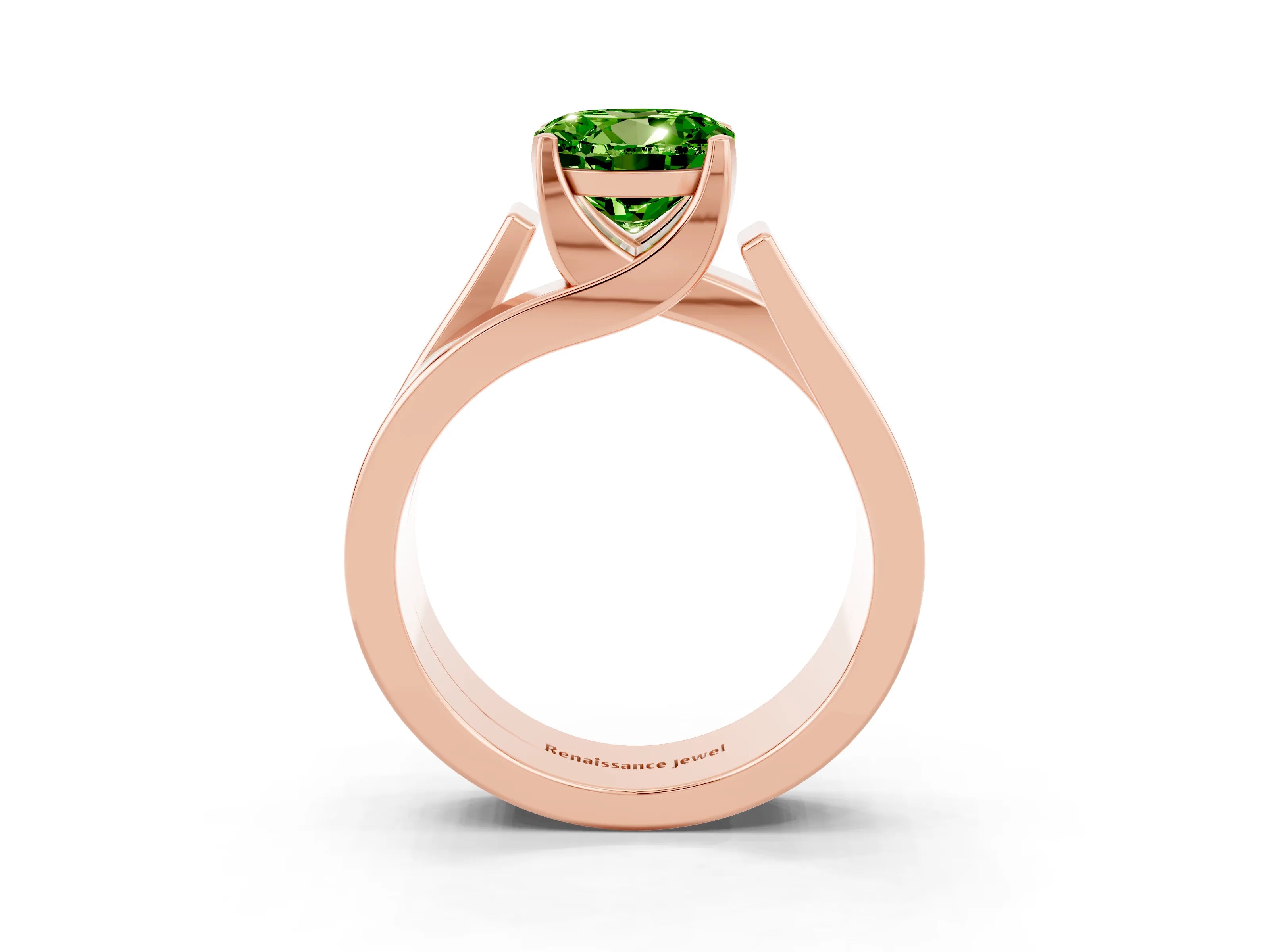 Rose gold Modern Tension Set Round Cut Peridot Solitaire Wide Band Ring_3