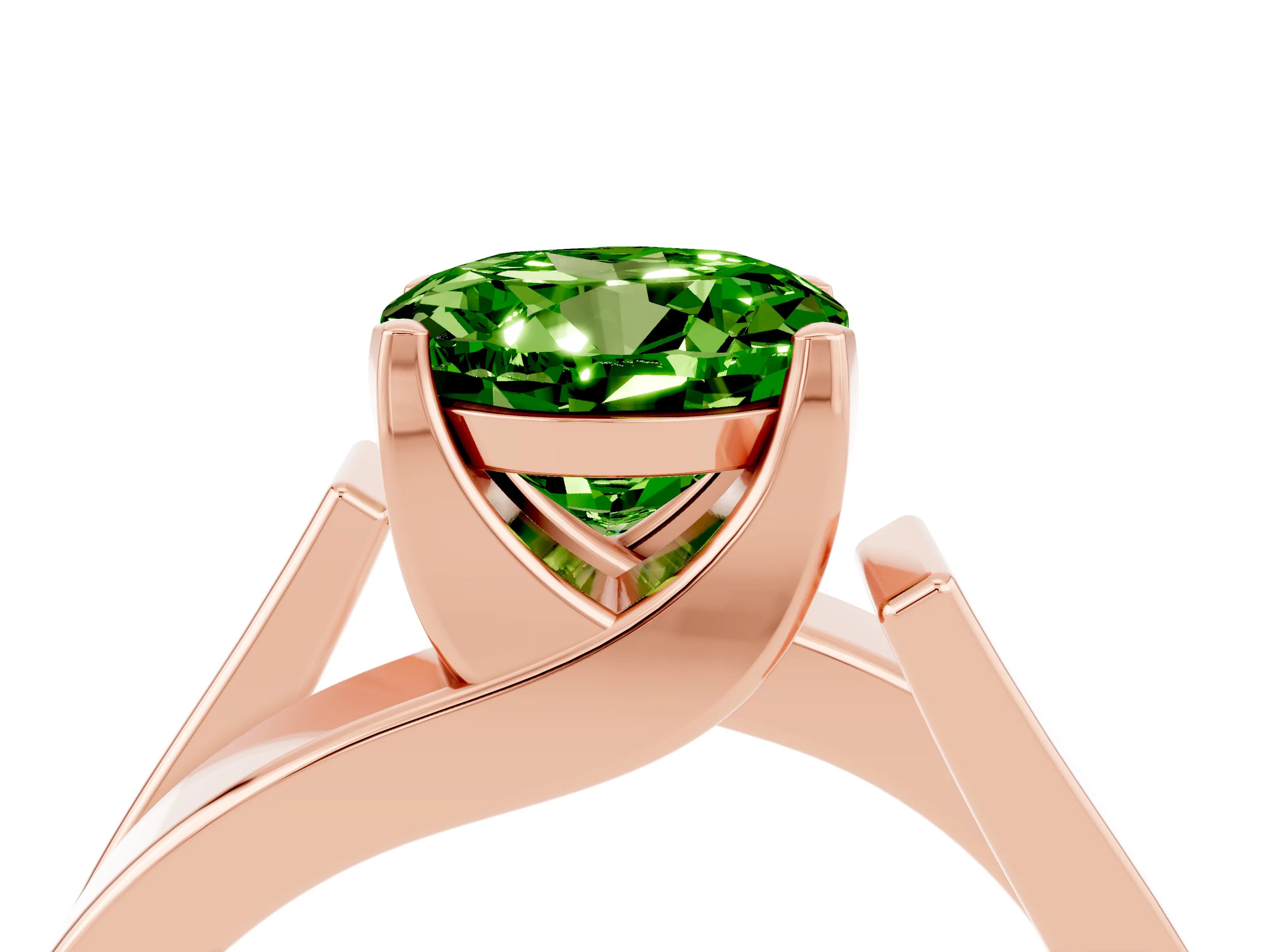Rose gold Modern Tension Set Round Cut Peridot Solitaire Wide Band Ring_4