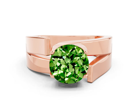 Rose gold Modern Tension Set Round Cut Peridot Solitaire Wide Band Ring