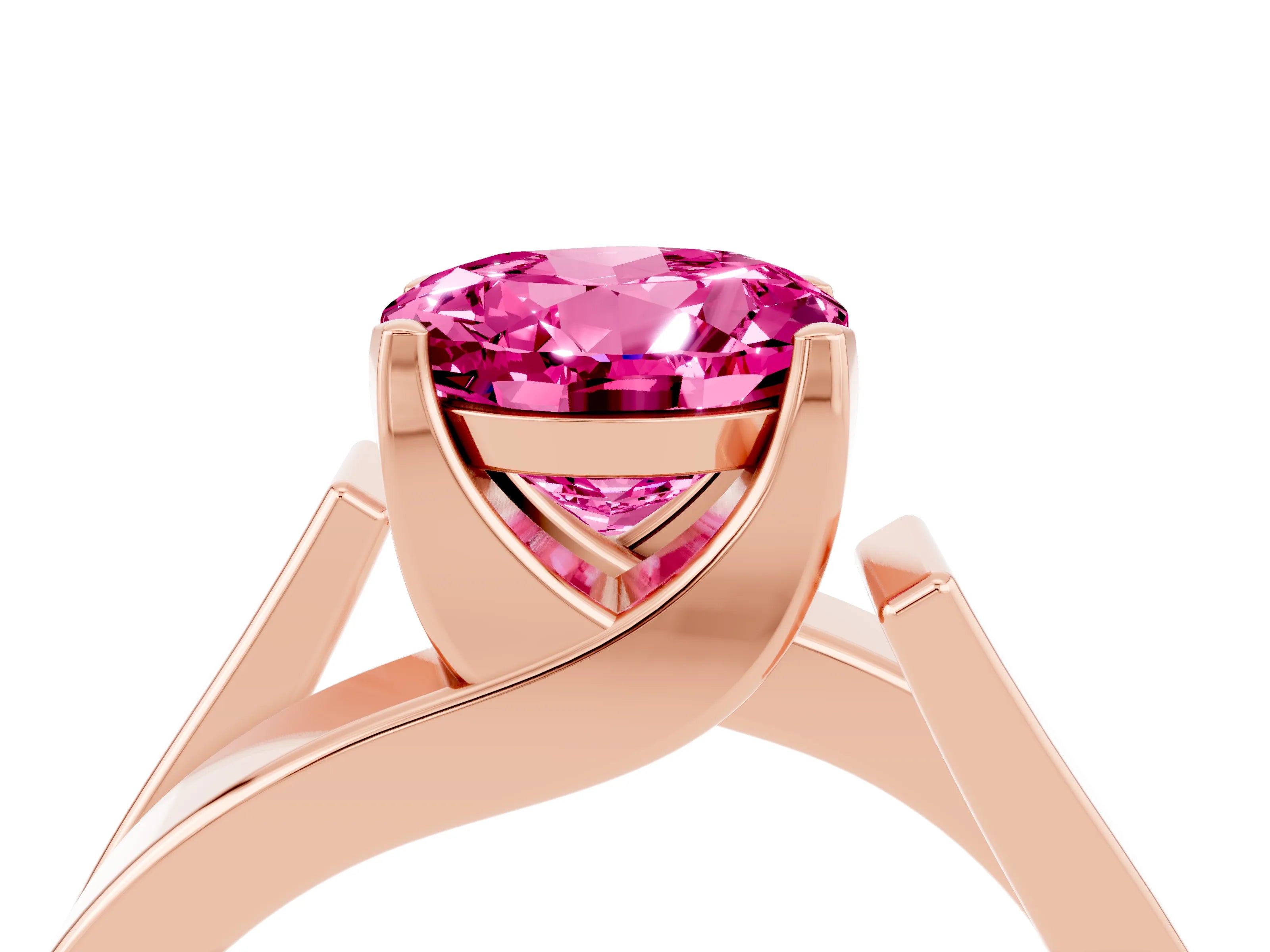 Rose gold Modern Tension Set Round Cut Pink Sapphire Solitaire Wide Band Ring_16
