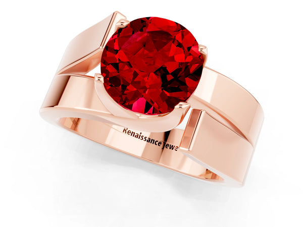 Rose gold Modern Tension Set Round Cut Ruby Solitaire Wide Band Ring