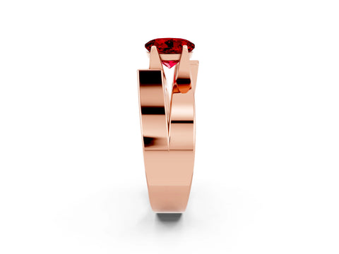 Rose gold Modern Tension Set Round Cut Ruby Solitaire Wide Band Ring_2