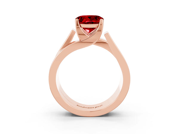 Rose gold Modern Tension Set Round Cut Ruby Solitaire Wide Band Ring