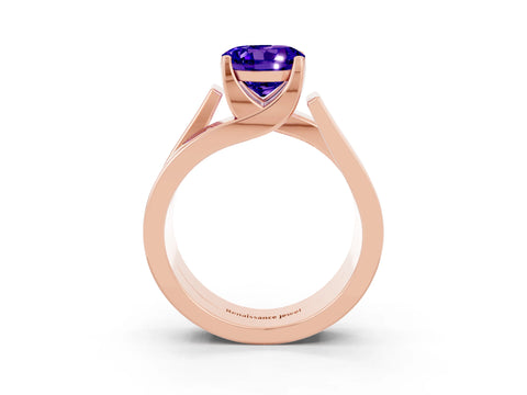 Rose gold Modern Tension Set Round Cut Tanzanite Solitaire Wide Band Ring_3