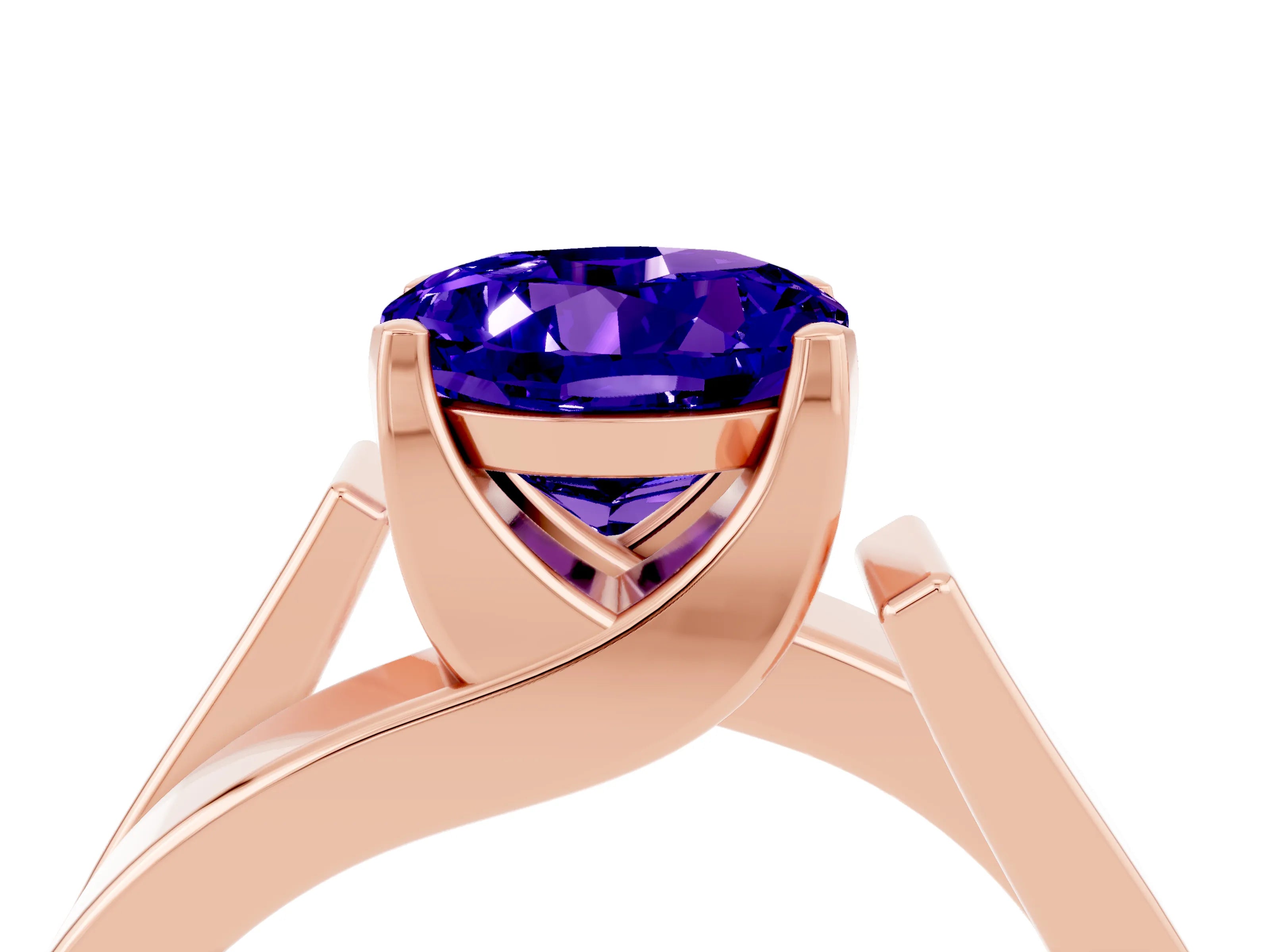 Rose gold Modern Tension Set Round Cut Tanzanite Solitaire Wide Band Ring_4