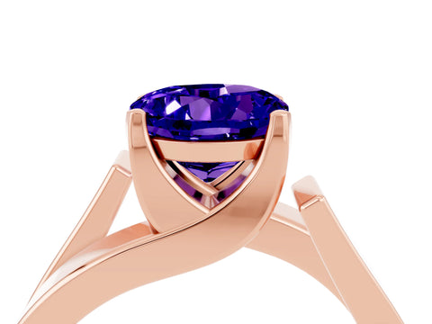 Rose gold Modern Tension Set Round Cut Tanzanite Solitaire Wide Band Ring_4