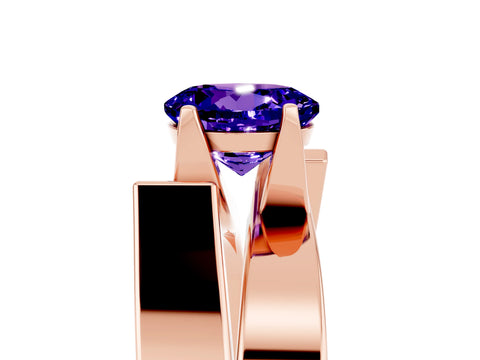 Rose gold Modern Tension Set Round Cut Tanzanite Solitaire Wide Band Ring_5