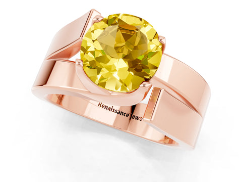 Rose gold Modern Tension Set Round Cut Yellow Sapphire Solitaire Wide Band Ring_13