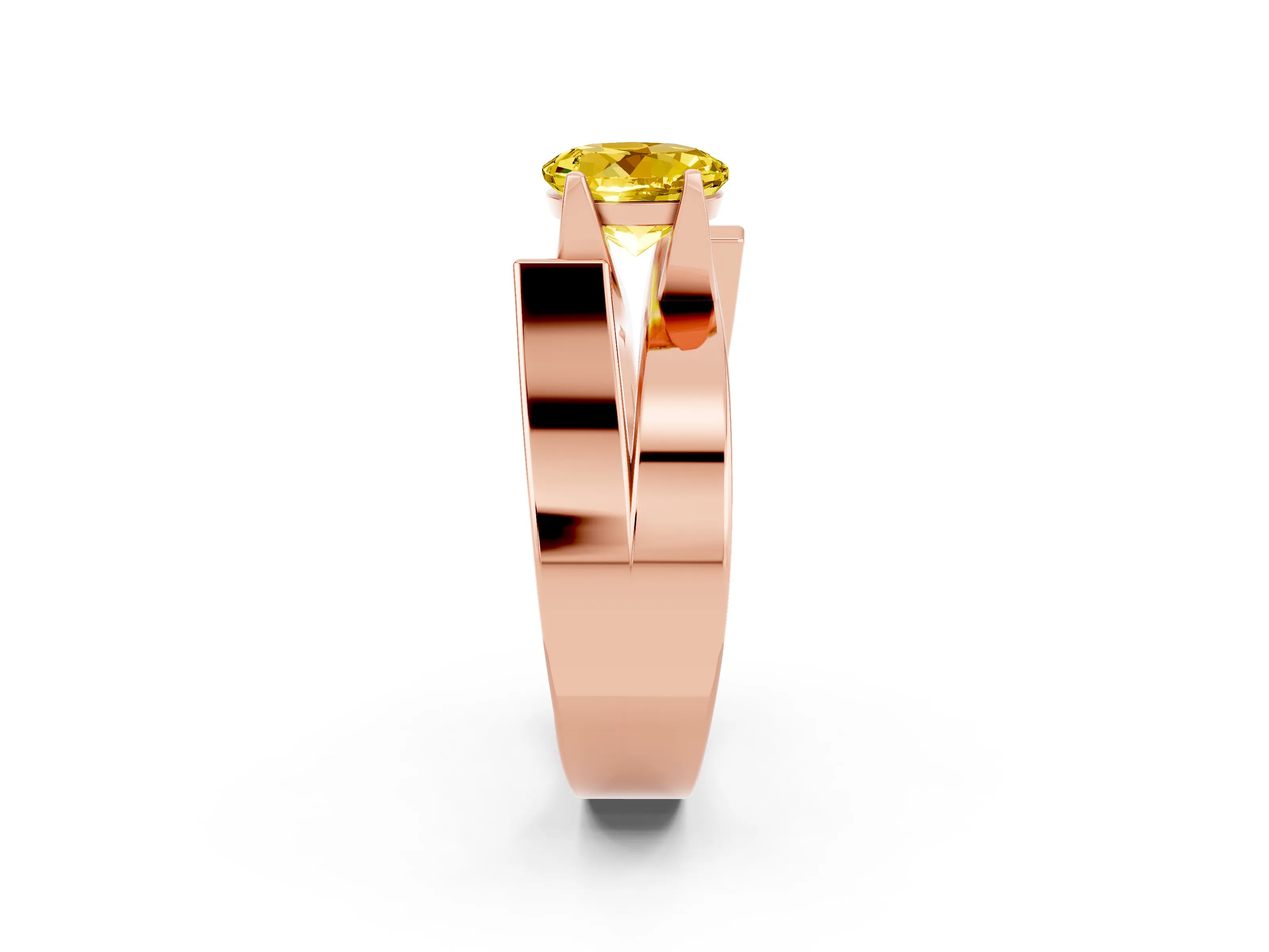 Rose gold Modern Tension Set Round Cut Yellow Sapphire Solitaire Wide Band Ring_14