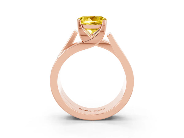 Rose gold Modern Tension Set Round Cut Yellow Sapphire Solitaire Wide Band Ring