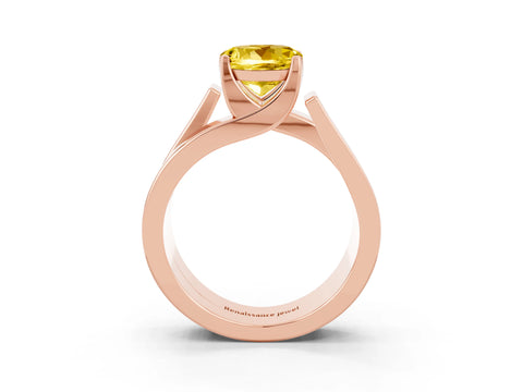 Rose gold Modern Tension Set Round Cut Yellow Sapphire Solitaire Wide Band Ring_15