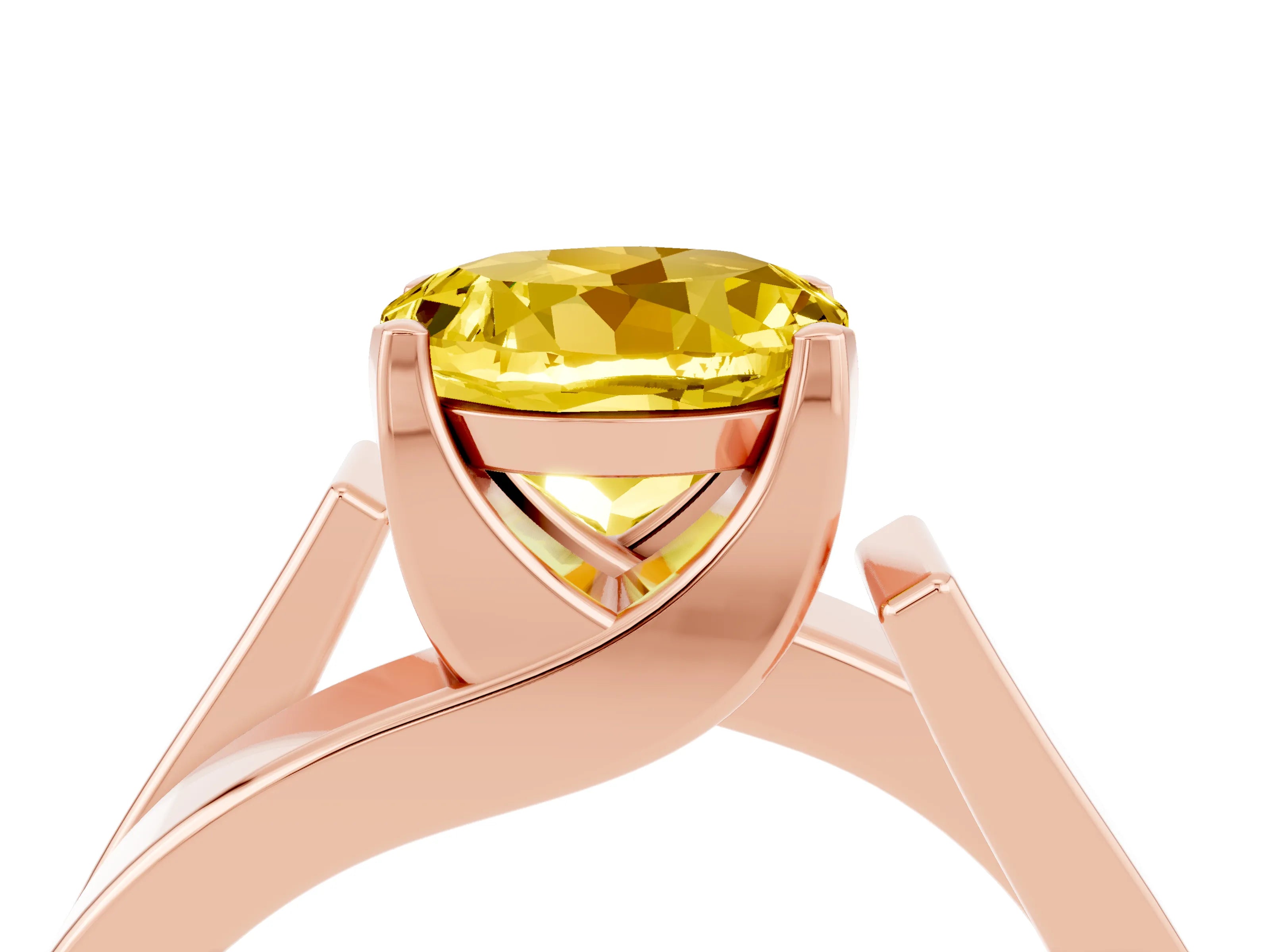 Rose gold Modern Tension Set Round Cut Yellow Sapphire Solitaire Wide Band Ring_16