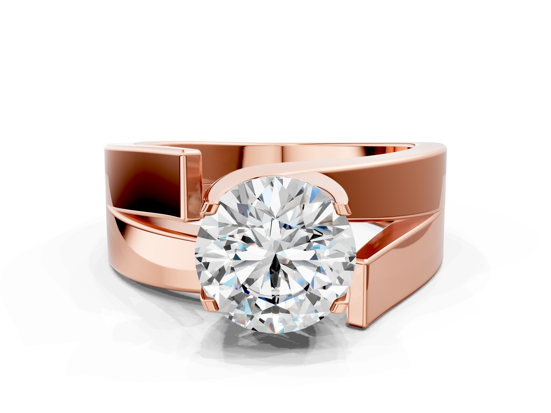 Rose gold Modern Tension Set Round Solitaire Wide Band Ring_150
