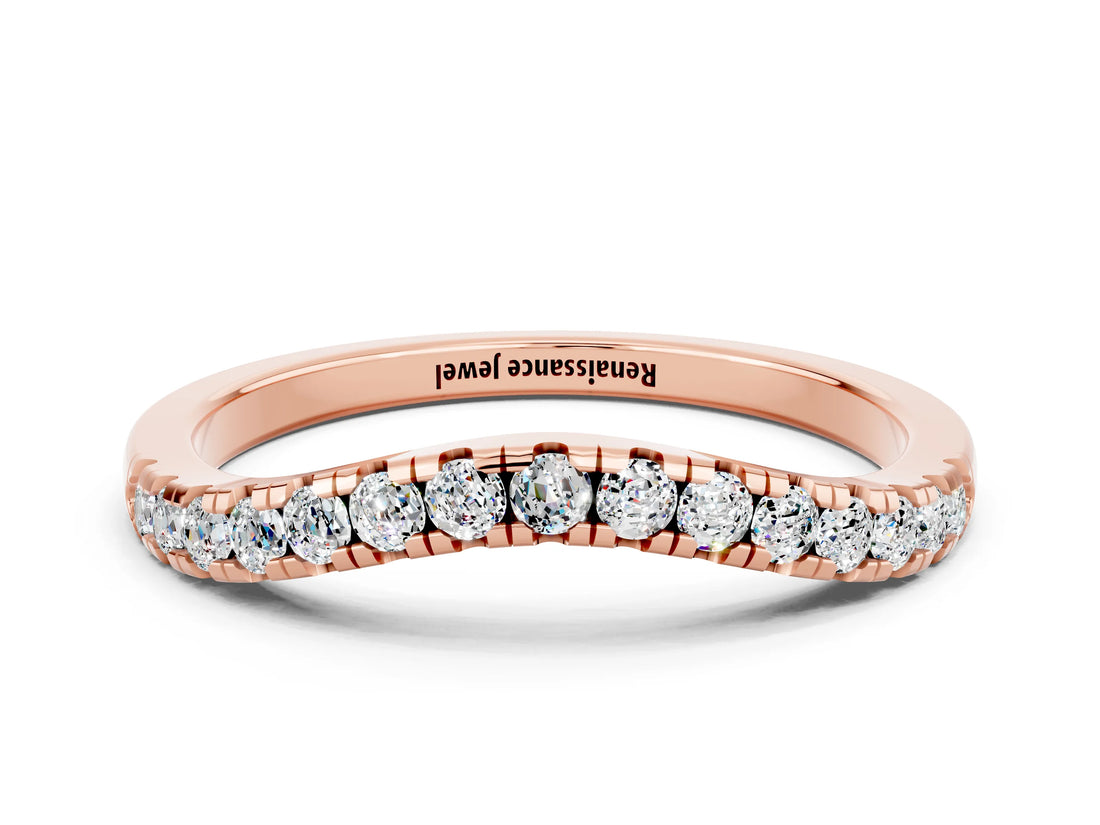 Rose gold Moissanite Pavé Curved Wedding Band_6