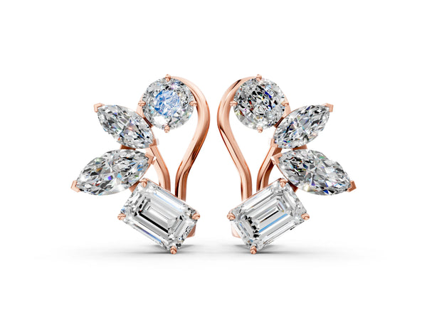 Rose gold Multi-Shape Diamond Cluster Stud Earrings