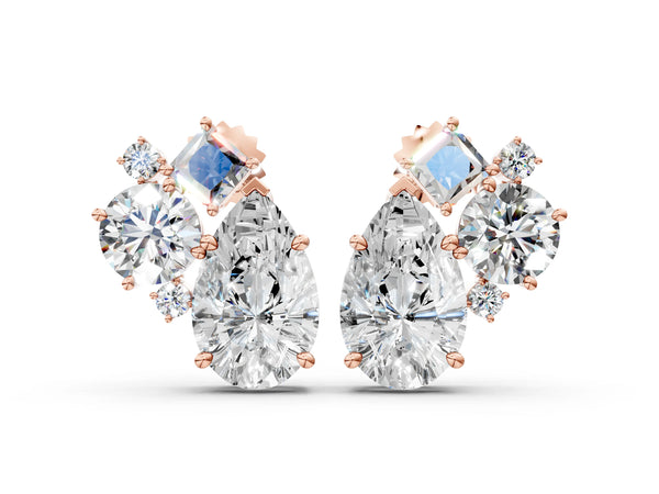 Rose gold Multi-Shape Diamond Mosaic Five Stone Stud Earrings