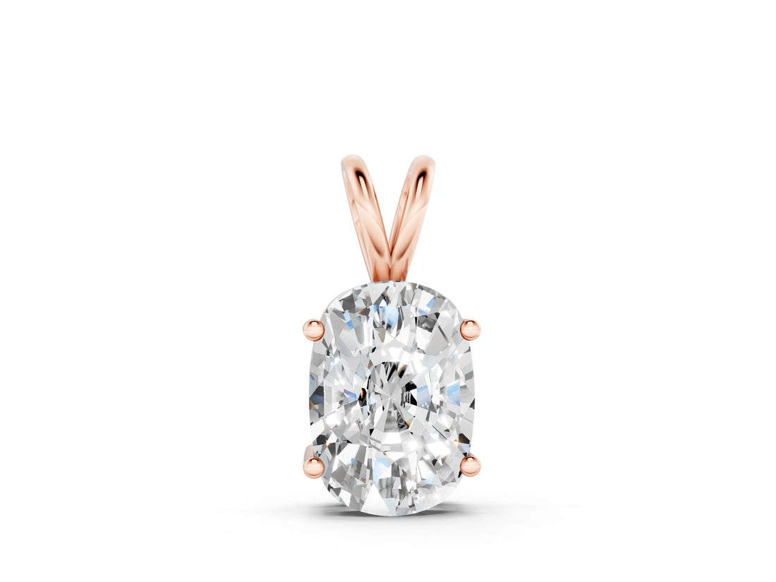 Rose gold Old Mine Cushion Diamond Solitaire Pendant with Four Prong Setting_6