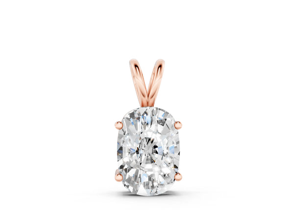 Rose gold Old Mine Cushion Diamond Solitaire Pendant with Four Prong Setting