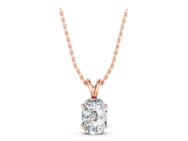 Rose gold Old Mine Cushion Diamond Solitaire Pendant with Four Prong Setting