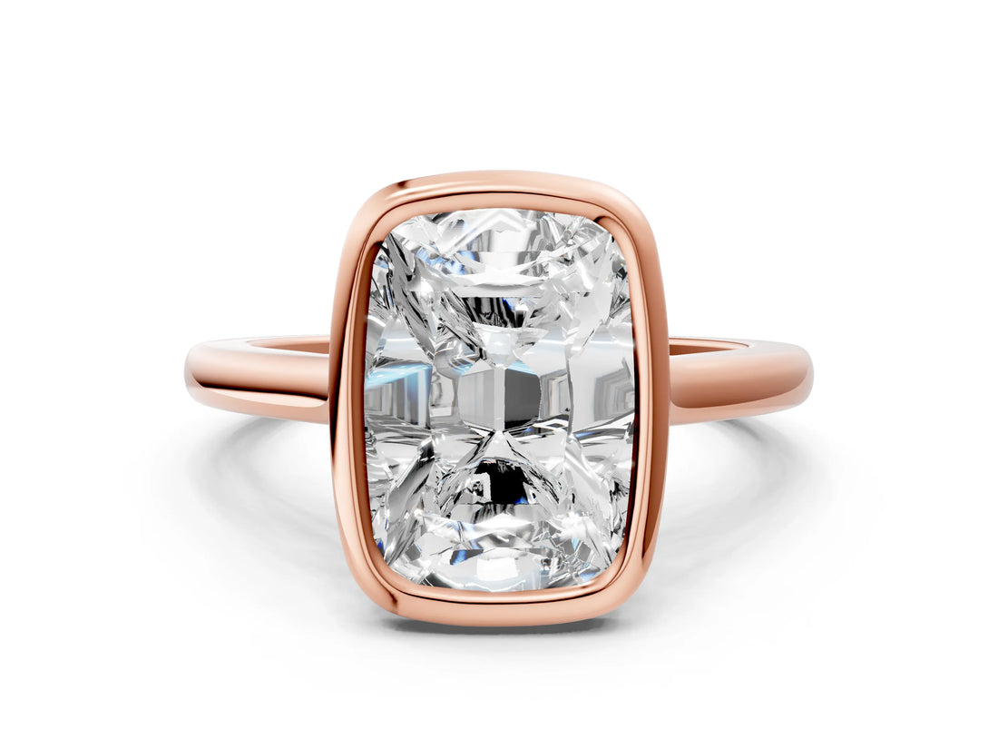 Rose gold Old Mine Elongated Cushion Diamond Bezel Set Ring_17