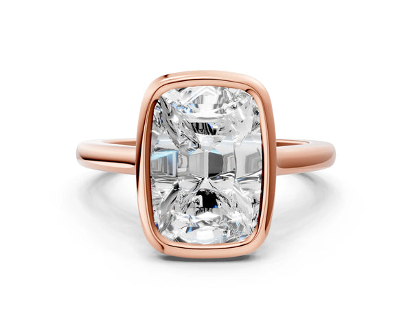 Rose gold Old Mine Elongated Cushion Diamond Bezel Set Ring