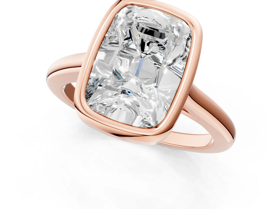 Rose gold Old Mine Elongated Cushion Diamond Bezel Set Ring