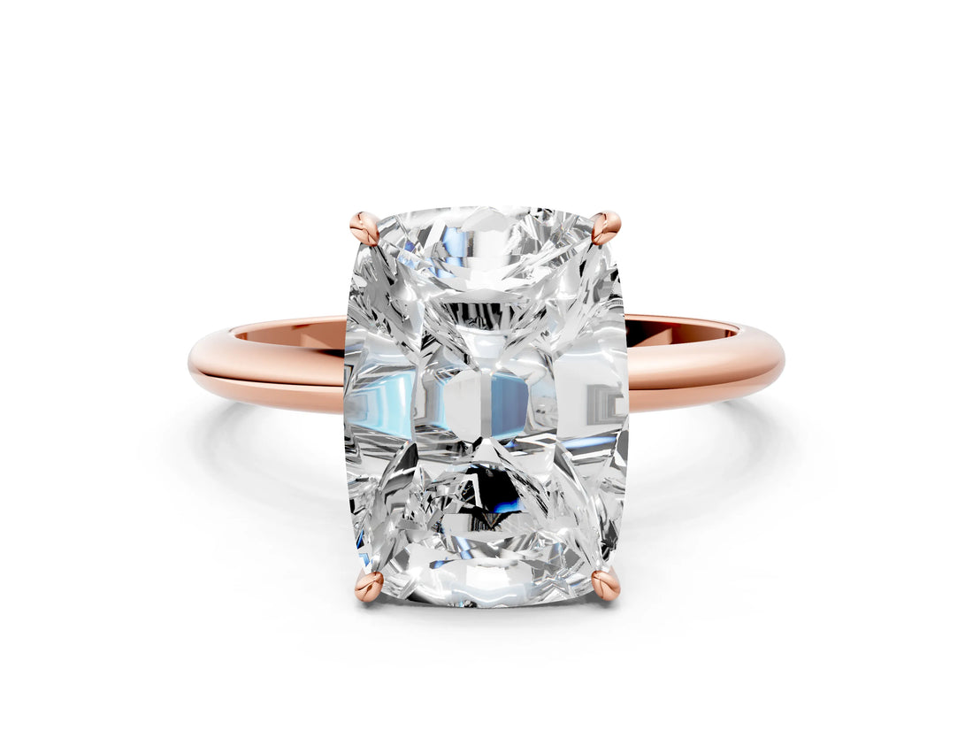Rose gold Old Mine Elongated Cushion Diamond Classic Band Four Prong Solitaire Ring_17