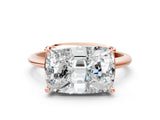 Rose gold Old Mine Elongated Cushion Diamond East-West Bezel Set Four Claw Solitaire Ring_17