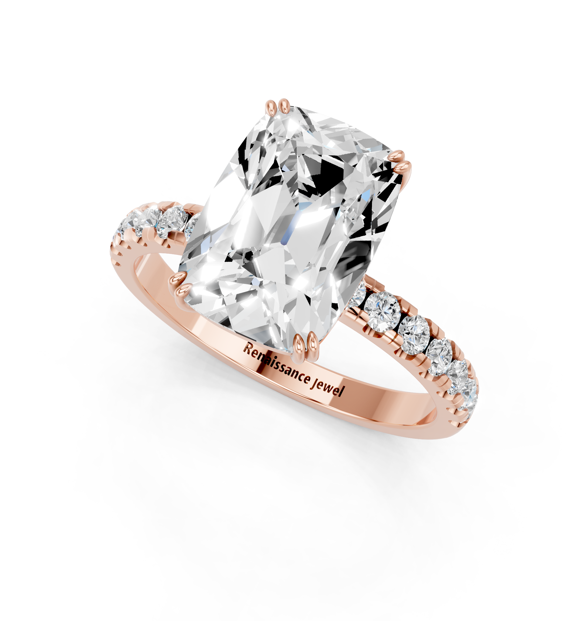Rose gold Old Mine Elongated Cushion Diamond Pave Band Ring_19