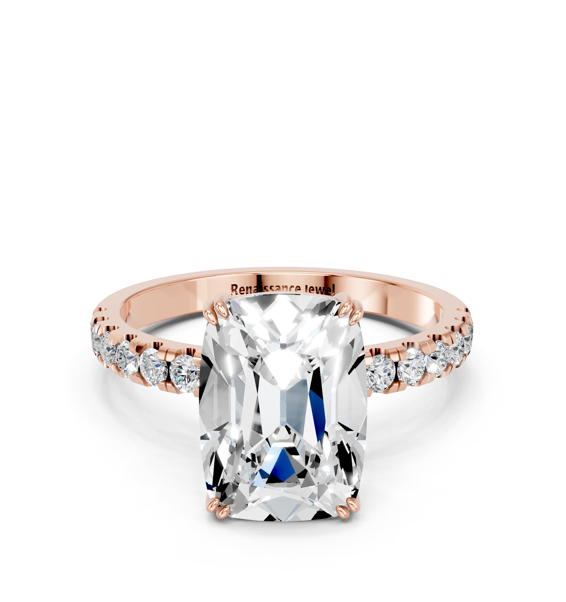 Rose gold Old Mine Elongated Cushion Diamond Pave Band Ring_25