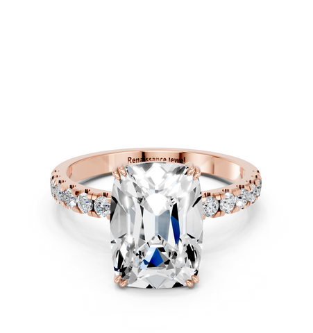 Rose gold Old Mine Elongated Cushion Diamond Pave Band Ring_25