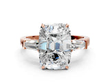 Rose gold Old Mine Elongated Cushion Diamond with Side Tapered Baguette Three Stone Ring_34
