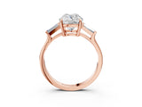 Rose gold Old Mine Elongated Cushion Diamond with Side Tapered Baguette Three Stone Ring_37