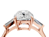 Rose gold Old Mine Elongated Cushion Diamond with Side Tapered Baguette Three Stone Ring_38